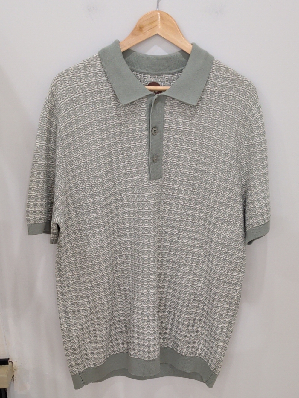 COMMON PEOPLE | Men's Sage/White Logan 3 Button Jacquard Polo Sweater